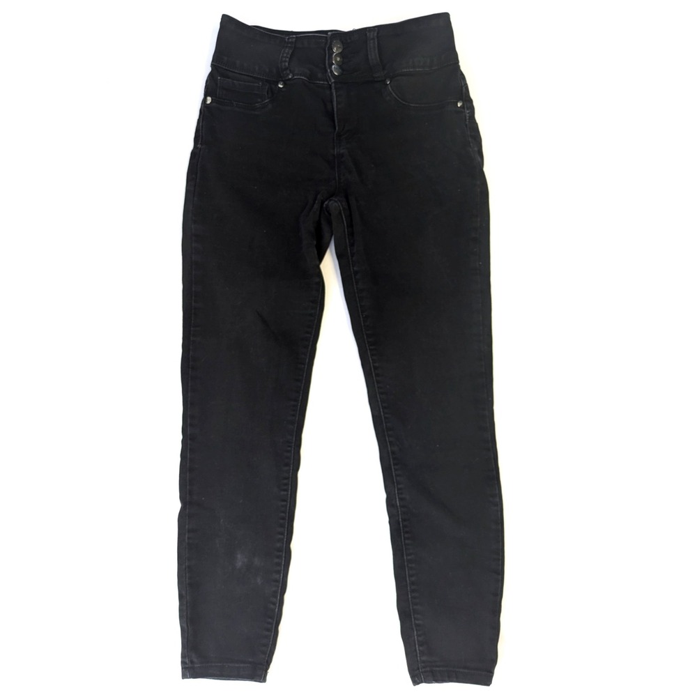 Vertu Womens High Waisted Skinny Jeans Black Triple Button Size 28 x 29